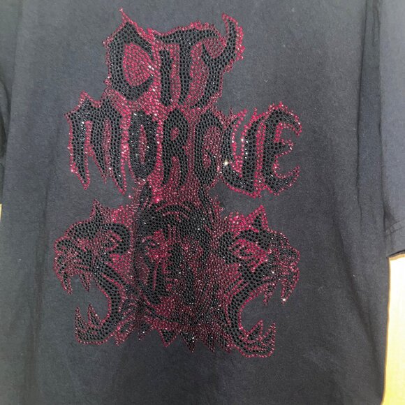 City Morgue Mens Tee Shirt Size Large Black Crystal Tiger Crew Neck Pure Cotton - Picture 6 of 6